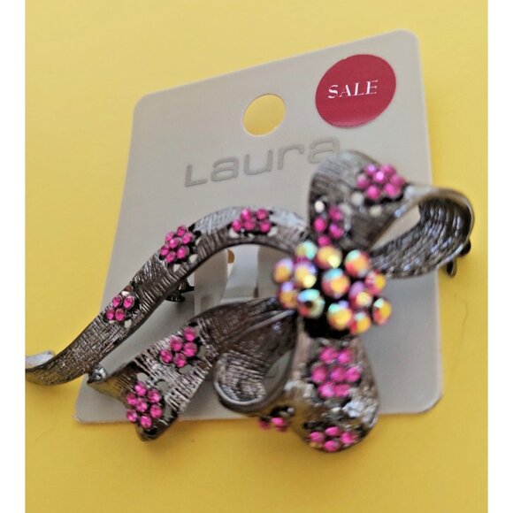 Ladies Multi-Color Red Rhinestone & crystal Bow Shape Brooch 3" x 1 3/4" - Picture 4 of 10